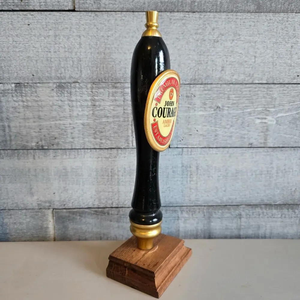 John‎ Courage Amber Lager Beer Tap Handle Pull – Wood Base – Bar Pub Decor